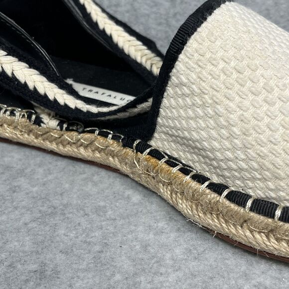 Zara Trafaluc Espadrille Flats Womens EU 40 Black White Lace Up Canvas Coastal - Picture 8 of 14